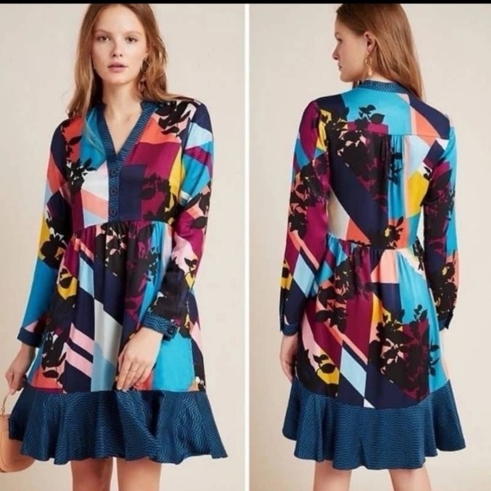 Anthropologie Maeve colorful‎ Gillian Abstract Shirtdress Small